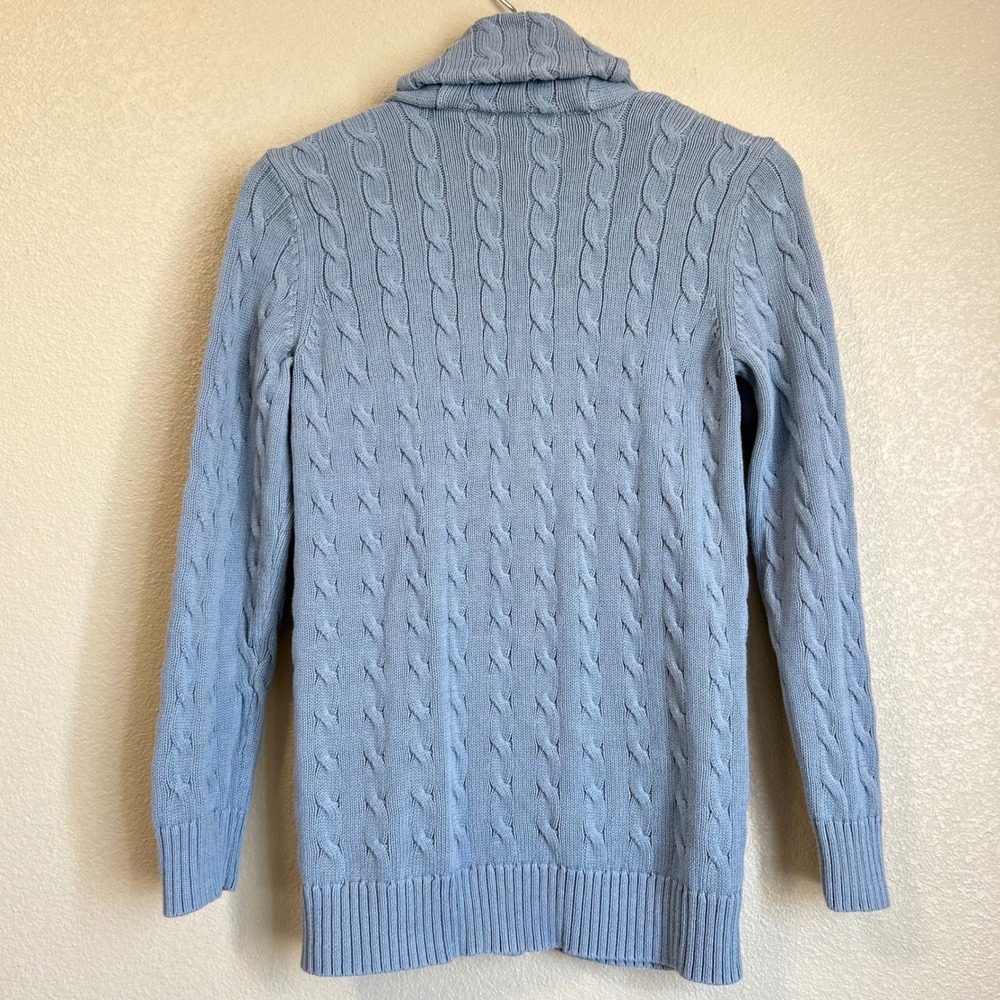 LRL Ralph Lauren Size S Blue Cable Knit Shawl Collar Cotton Cardigan Fisherman - Picture 2 of 9